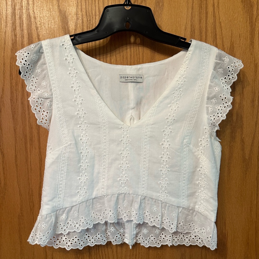 Paper Crane White Eyelet Blouse Size S